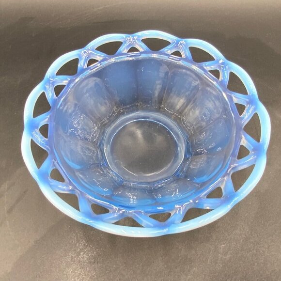 Vintage IMPERIAL GLASS LACE EDGE KATY BLUE DIAMOND Opalescent Laced BOWL - Picture 4 of 6